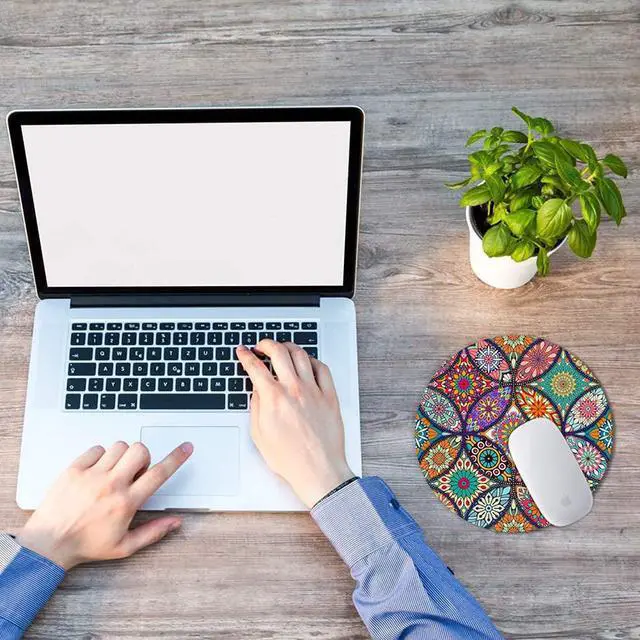 Alt view image 7 of 7 - Cute Mouse Pad Round Mandala Mouse Mat with Design Non-Slip Rubber Base Mousepad with Stitched Edge Waterproof Women Small Size 7.9 x 7.9 Inch Pretty Mandala