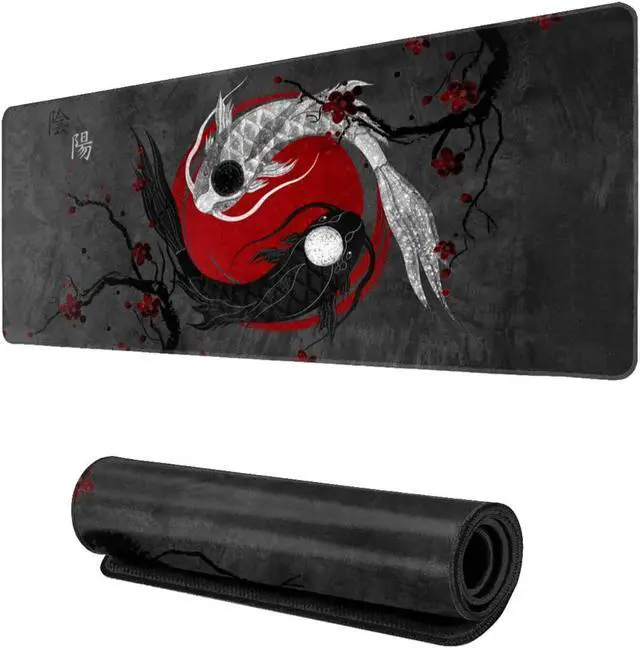 Alt view image 8 of 15 - Japanese Art Koi Fish Mouse Pad Large Mouse Pad Extended Stitched Edges Mousepad Gaming Desk Pad Personalized The Office Mouse Pad 31.5 X 11.8 Inch