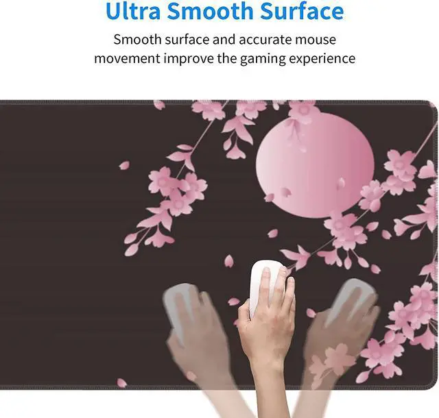 Alt view image 11 of 14 - Sakura Cherry Blossom Extended Gaming Mouse Pad Non-Slip Rubber Base Pink Large Mousepad 31.5x11.8in with Stitched Edge Waterproof Flower Keyboard Pads Black Desk Laptop Mats for Work/Game/Office