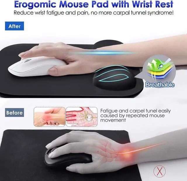 Alt view image 3 of 7 - Mouse Pad with Wrist Rest Large Smooth Superfine Fibre Memory Foam Ergonomic Mouse Pad Comfortable Mousepad with Nonslip Base for Pain Relief Laptop Computer Gaming Office 11 x 8.26