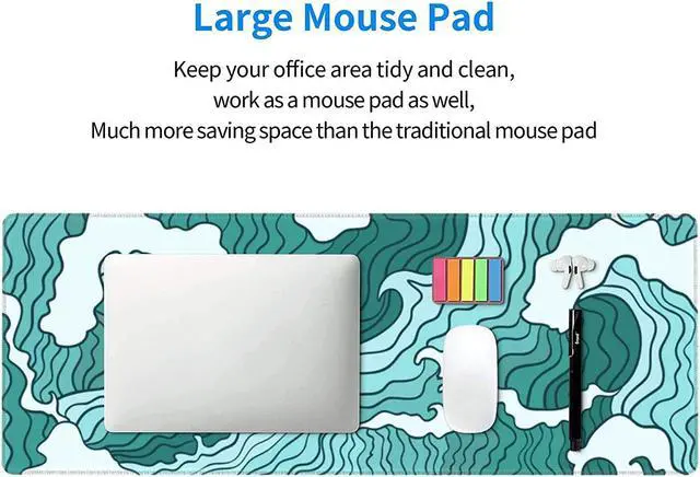 Alt view image 13 of 15 - Japanese Green and White Wave Gaming Mouse Pad XL Non Slip Rubber Base Mousepad Stitched Edges Desk Pad Extended Large Mice Pad 31.5 X 11.8 Inch