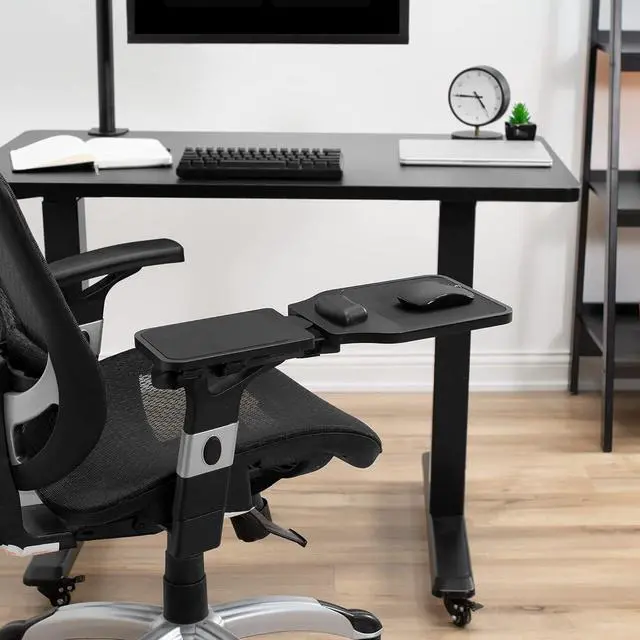 Alt view image 2 of 7 - Wood Arm Rest Mouse Pad with Wrist Cushion Adjustable Length Support Platform Tray Chair Attachment Extension with Straps Black MOUNT-MS02D