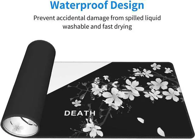 Alt view image 4 of 6 - Japanese Cherry Blossom Black And White Gaming Mouse Pad XL Extended Desk Pad Large Mouse Mat with Stitched Edges Long Non-Slip Rubber Base Large Keyboard Computer Mat for Work Office 31.5 X 11.8 Inch