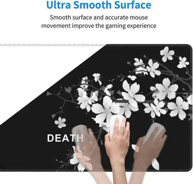 Alt view image 5 of 6 - Japanese Cherry Blossom Black And White Gaming Mouse Pad XL Extended Desk Pad Large Mouse Mat with Stitched Edges Long Non-Slip Rubber Base Large Keyboard Computer Mat for Work Office 31.5 X 11.8 Inch