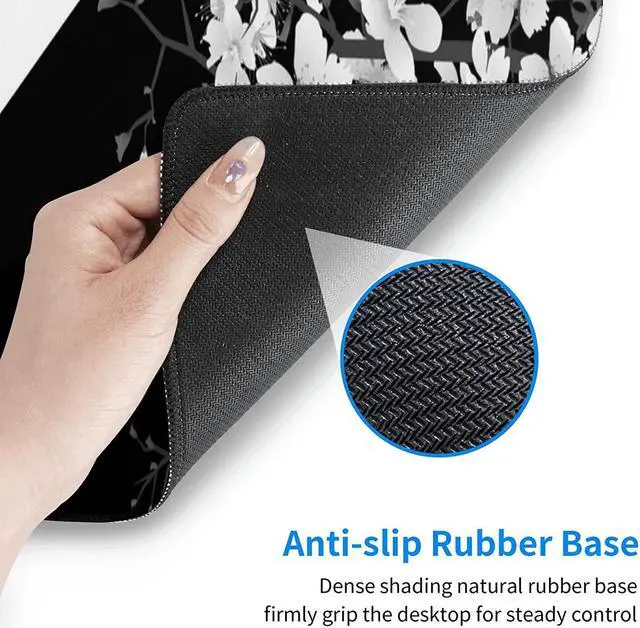 Alt view image 6 of 6 - Japanese Cherry Blossom Black And White Gaming Mouse Pad XL Extended Desk Pad Large Mouse Mat with Stitched Edges Long Non-Slip Rubber Base Large Keyboard Computer Mat for Work Office 31.5 X 11.8 Inch