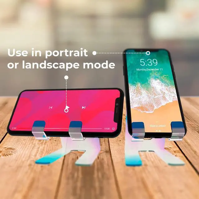Alt view image 2 of 7 - Shimmer- Acrylic Stand Cell Phone Holder for Desk- Holographic Phone Stand for Desk and Other Surfaces- Cute Cell Phone Holder A Pink Desk Accessory- for iPhone/ Samsung/ All Other Cell Phones