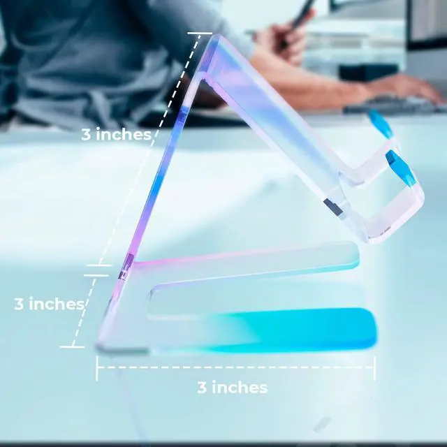 Alt view image 5 of 7 - Shimmer- Acrylic Stand Cell Phone Holder for Desk- Holographic Phone Stand for Desk and Other Surfaces- Cute Cell Phone Holder A Pink Desk Accessory- for iPhone/ Samsung/ All Other Cell Phones