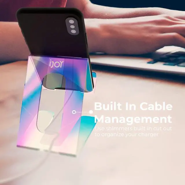 Alt view image 3 of 7 - Shimmer- Acrylic Stand Cell Phone Holder for Desk- Holographic Phone Stand for Desk and Other Surfaces- Cute Cell Phone Holder A Pink Desk Accessory- for iPhone/ Samsung/ All Other Cell Phones