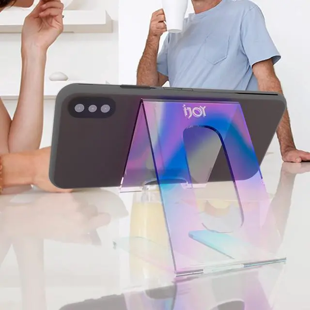 Alt view image 6 of 7 - Shimmer- Acrylic Stand Cell Phone Holder for Desk- Holographic Phone Stand for Desk and Other Surfaces- Cute Cell Phone Holder A Pink Desk Accessory- for iPhone/ Samsung/ All Other Cell Phones