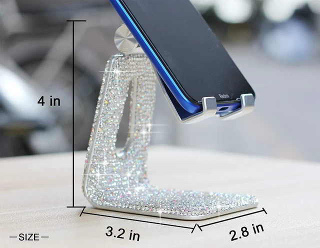 Alt view image 4 of 7 - SZ Bling Rhinestone Crystal Adjustable Cell Phone Stand, Phone Holder for Desk, Phone Desktop Holder Stand Compatible with iPhone IPAD Samsung Smart (Silver)
