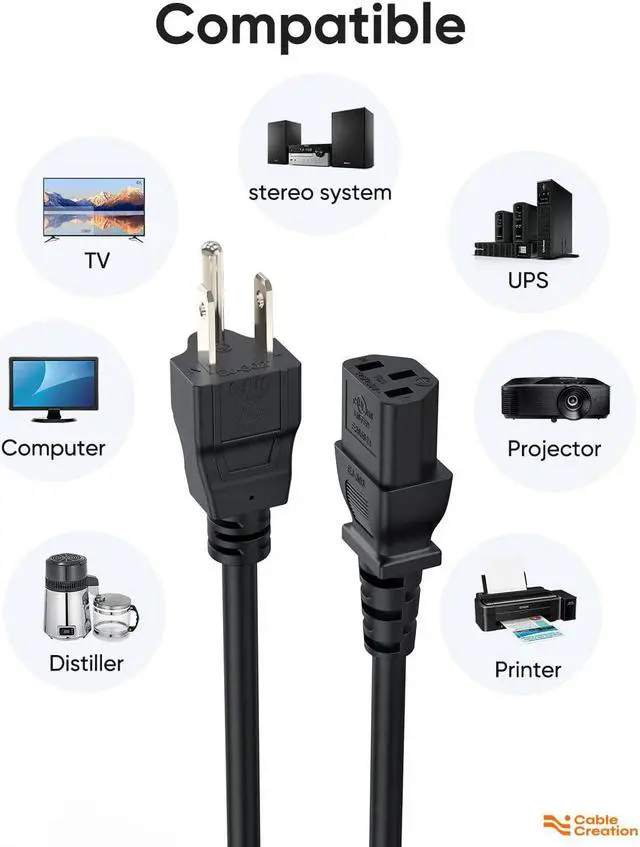 Alt view image 3 of 7 - CableCreation [2-Pack] 1 Feet 18 AWG Universal Power Cord for NEMA 5-15P to IEC320C13 Cable, 0.3M / Black