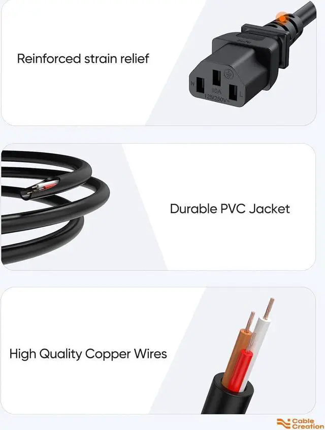 Alt view image 7 of 7 - CableCreation [2-Pack] 1 Feet 18 AWG Universal Power Cord for NEMA 5-15P to IEC320C13 Cable, 0.3M / Black