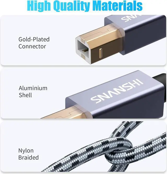 Alt view image 4 of 6 - Printer Cable 25 ft USB Printer Cable USB A to USB B Cable Printer USB Cable Compatible with HP Canon Dell Epson Lexmark Xerox Printer and More