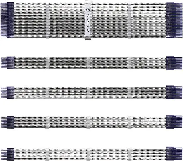Main image of SIRLYR Braided ATX Sleeved Cable Extension Kit for Power Supply Cable Kit 16AWG 24Pin ATX / 8 (4+4) Pin EPS / 8 (6+2) Pin PCI-E Power Supply PSU Cables with Combs(Silver)