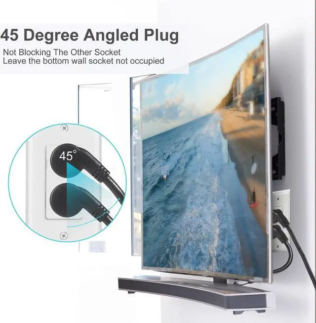 Alt view image 5 of 7 - KUNCAN 4 Way Power Splitter - 45 Degrees Lower Right Corner Downward Angled US Flat Plug 1 to 4 Extended Outlets Male to Female SVT 16AWG Extension Cable Strip for Home, Office, School (Black 2-Pack)