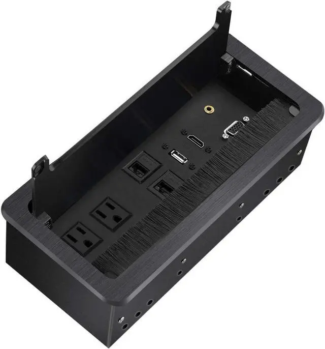Main image of Tabletop Brush Connectivity Box Outlet with Socket HDMI LAN VGA Power for Desktop Conference