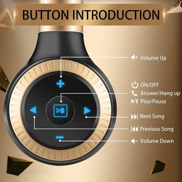 Alt view image 7 of 7 - Active Noise Cancelling Headphones Bluetooth Headphones Wireless Wired Over Ear Headphones with Microphone Foldable Gaming Headset Stereo Bass 20H Playtime for Laptop Smartphone Tablet TV Gold