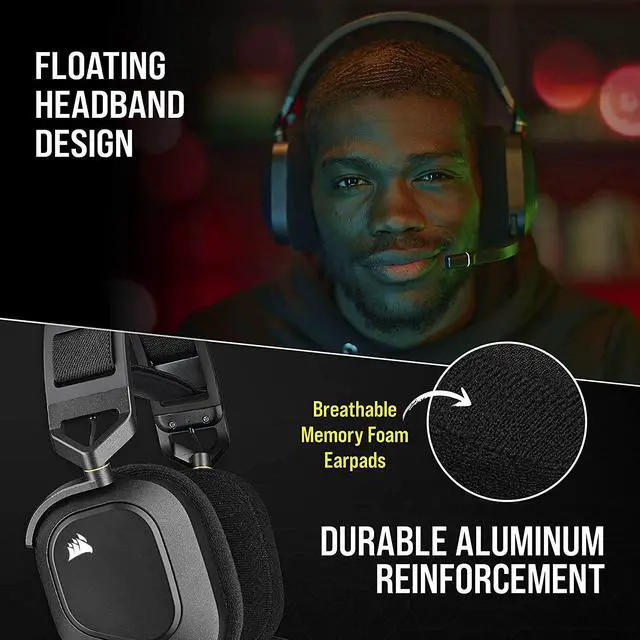 Alt view image 4 of 7 - HS80 RGB WIRELESS Multiplatform Gaming Headset - Dolby Atmos - Lightweight Comfort Design - Broadcast Quality Microphone - iCUE Compatible - PC, Mac, PS5, PS4 - Black