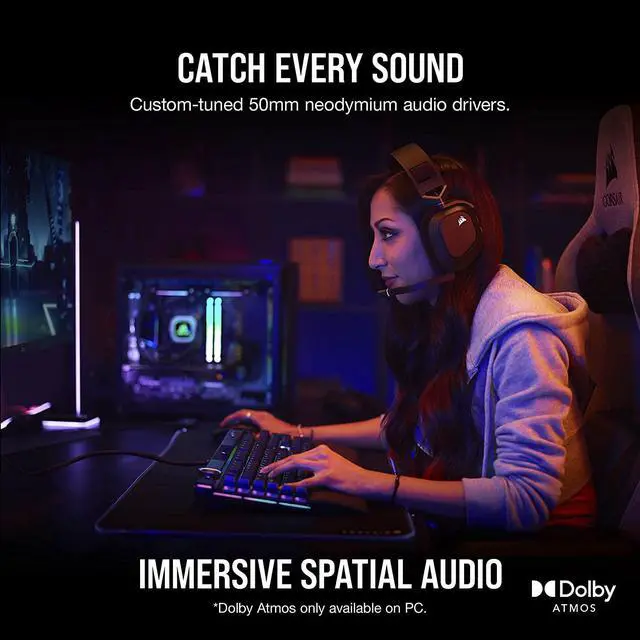 Alt view image 3 of 7 - HS80 RGB WIRELESS Multiplatform Gaming Headset - Dolby Atmos - Lightweight Comfort Design - Broadcast Quality Microphone - iCUE Compatible - PC, Mac, PS5, PS4 - Black