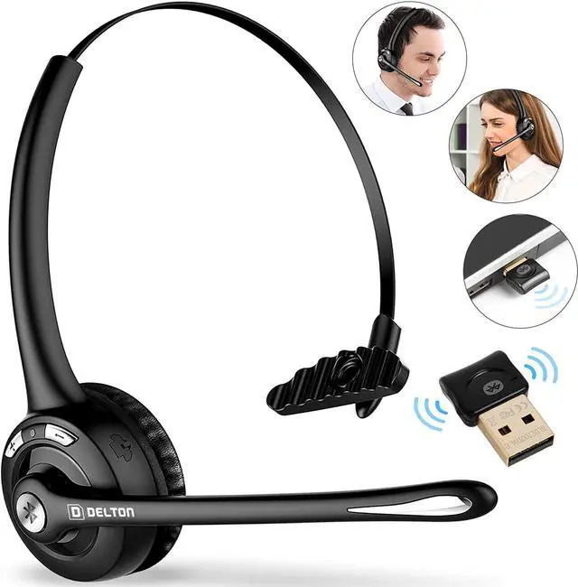 Alt view image 2 of 7 - Trucker Bluetooth Headset Wireless Headphones w/Microphone Headphones for Truck Driver Wireless Over The Head Earpiece with Mic for Skype Call Centers - 18Hrs