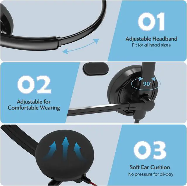 Alt view image 6 of 6 - HROEENOI Premium USB Wired Headset with Noise-Cancelling Microphone, Ideal for PC, Laptop, Zoom Calls, Skype Meetings, Call Centers, and Home Office Use with in-Line Controls for Volume & Mic Mute