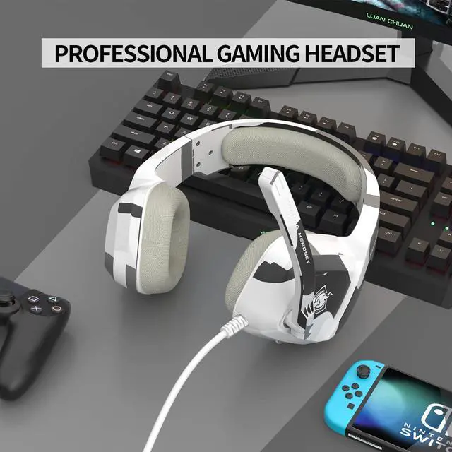 Alt view image 6 of 7 - PHOINIKAS Gaming Headset for PS4, Xbox One, PC, Laptop, Mac, Nintendo Switch, 3.5MM PS4 Stereo Headset Over Ear Headphones with Noise-Cancelling Mic, Bass Surround - Camo