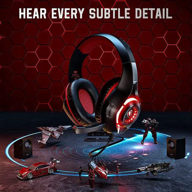 Alt view image 2 of 6 - Gaming Headset for PS4 PS5 Xbox One Switch PC with Noise Canceling Mic, Deep Bass Stereo Sound (Black Red)-1