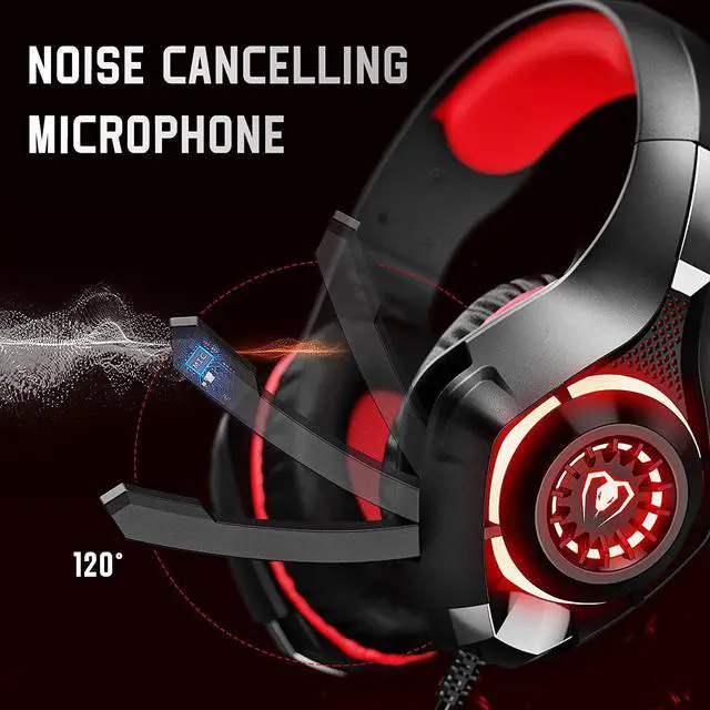 Alt view image 3 of 6 - Gaming Headset for PS4 PS5 Xbox One Switch PC with Noise Canceling Mic, Deep Bass Stereo Sound (Black Red)-1