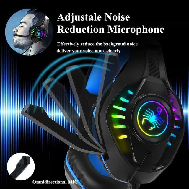Alt view image 3 of 7 - SVYHUOK Pro Gaming Headset for PC PS4 Xbox One Surround Sound Over-Ear Headphones with Mic LED Light Bass Surround Soft Memory Earmuffs for Computer Laptop Switch Games Kids Boys Teens Gifts