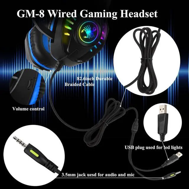 Alt view image 4 of 7 - SVYHUOK Pro Gaming Headset for PC PS4 Xbox One Surround Sound Over-Ear Headphones with Mic LED Light Bass Surround Soft Memory Earmuffs for Computer Laptop Switch Games Kids Boys Teens Gifts