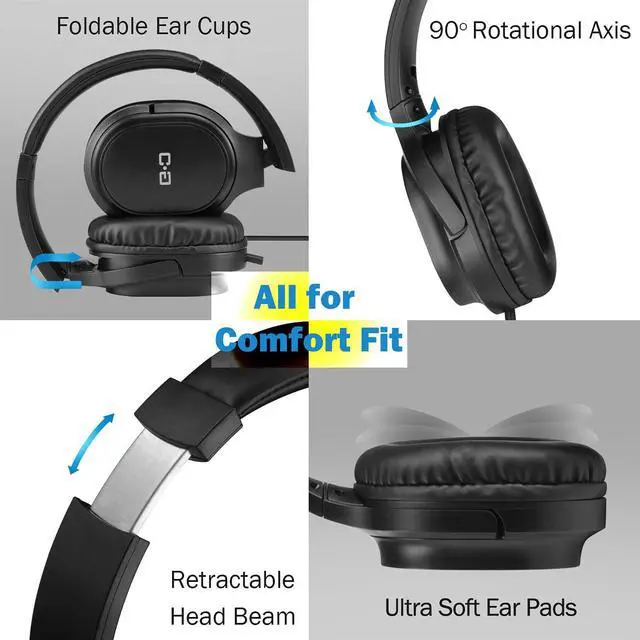 Alt view image 4 of 7 - Extra Long Cord Headphones for TV & PC with Volume Control, 18 Feet / 5.5M Extension Spring Coiled Cord, Universal 3.5mm AUX Audio, Wired Over Ear Stereo Headset, CGS-W6