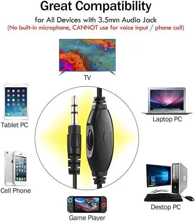 Alt view image 5 of 7 - Extra Long Cord Headphones for TV & PC with Volume Control, 18 Feet / 5.5M Extension Spring Coiled Cord, Universal 3.5mm AUX Audio, Wired Over Ear Stereo Headset, CGS-W6
