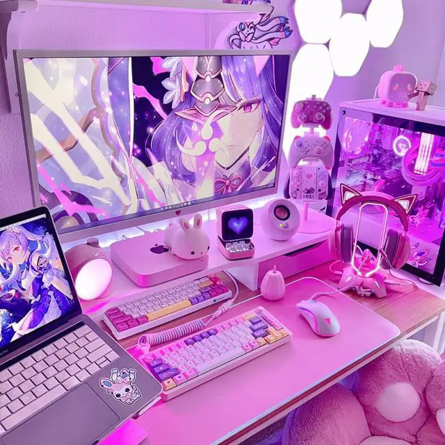 Alt view image 7 of 7 - Tilted Nation RGB Gaming Headset Stand - 3 in 1 Pink with Mouse Bungee and 2 Port USB Hub Charger - The Ultimate Accessory and Gamer Gift - Headphone Holder for Desk