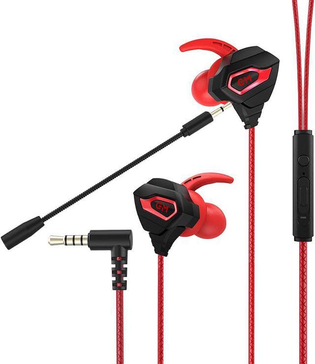 VersionTECH. Gaming Earbuds Wired with Dual Microphone in Ear Gaming Earphones Compatible with PC PS Xbox Nintendo Mobile with 3.5mm Aux Red Newegg