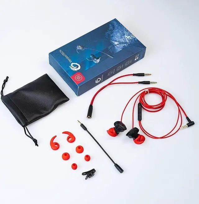 Alt view image 7 of 7 - VersionTECH. Gaming Earbuds Wired with Dual Microphone, in-Ear Gaming Earphones, Compatible with PC/PS/Xbox/Nintendo/Mobile with 3.5mm Aux-Red