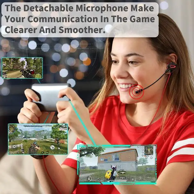 Alt view image 3 of 7 - VersionTECH. Gaming Earbuds Wired with Dual Microphone, in-Ear Gaming Earphones, Compatible with PC/PS/Xbox/Nintendo/Mobile with 3.5mm Aux-Red