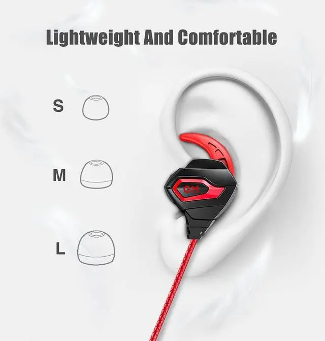 Alt view image 5 of 7 - VersionTECH. Gaming Earbuds Wired with Dual Microphone, in-Ear Gaming Earphones, Compatible with PC/PS/Xbox/Nintendo/Mobile with 3.5mm Aux-Red