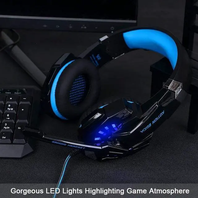 Alt view image 7 of 7 - BlueFire Stereo Gaming Headset for PS4, PS5, PC, Xbox One, Noise Cancelling Over Ear Headphones with Mic, LED Light, Bass Surround, Soft Memory Earmuffs for Laptop Nintendo Switch Games (Blue)