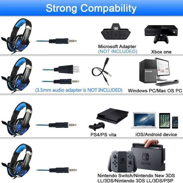 Alt view image 2 of 7 - BlueFire Stereo Gaming Headset for PS4, PS5, PC, Xbox One, Noise Cancelling Over Ear Headphones with Mic, LED Light, Bass Surround, Soft Memory Earmuffs for Laptop Nintendo Switch Games (Blue)