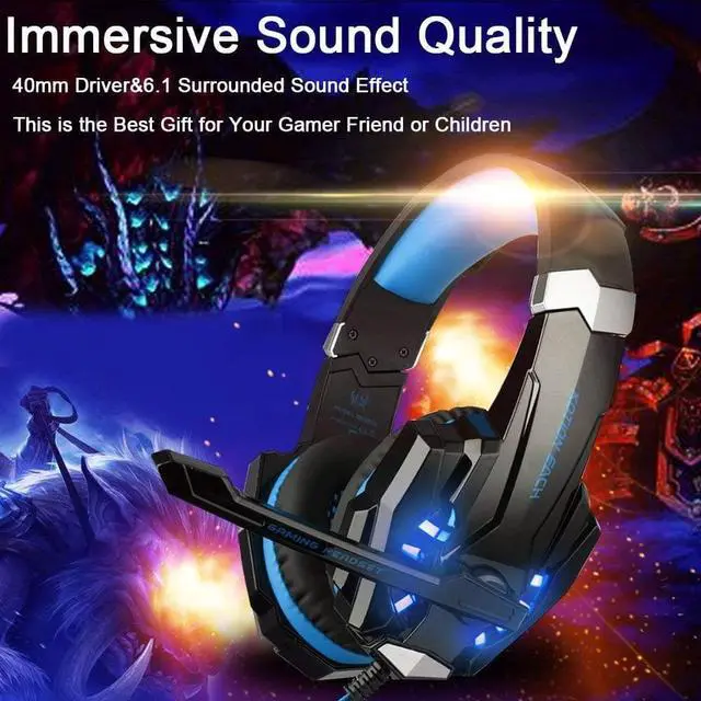 Alt view image 3 of 7 - BlueFire Stereo Gaming Headset for PS4, PS5, PC, Xbox One, Noise Cancelling Over Ear Headphones with Mic, LED Light, Bass Surround, Soft Memory Earmuffs for Laptop Nintendo Switch Games (Blue)