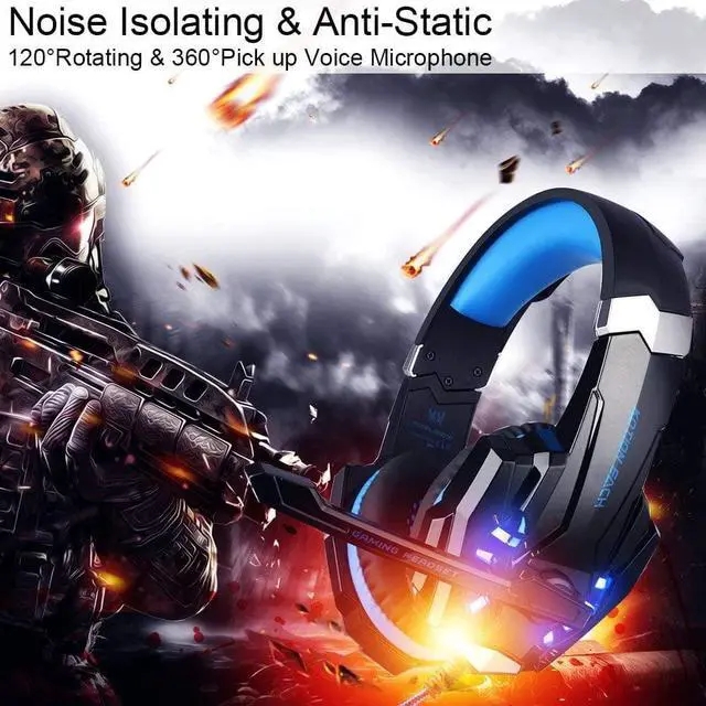 Alt view image 4 of 7 - BlueFire Stereo Gaming Headset for PS4, PS5, PC, Xbox One, Noise Cancelling Over Ear Headphones with Mic, LED Light, Bass Surround, Soft Memory Earmuffs for Laptop Nintendo Switch Games (Blue)
