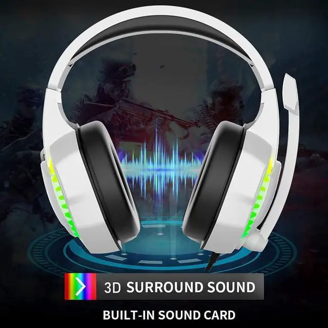 Alt view image 5 of 7 - Wired Gaming Keyboard and Mouse Headset Combo,Rainbow LED Backlit Wired Keyboard,Over Ear Headphone with Mic,Rainbow Backlit Gaming Mice,Mouse Pad,for PC,Laptop,Mac,PS4,Xbox(White)