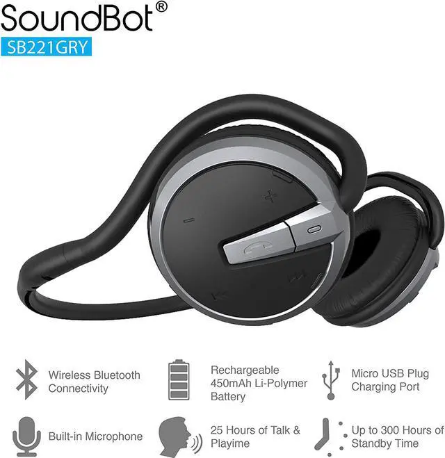 Alt view image 2 of 7 - Soundbot SB221 HD Wireless Bluetooth 4.0 Sports-Active Headphones for 20Hrs Music Streaming & 25Hrs HandsFree Calling with Sweat Resistant Ergonomic Secure-Fit Design & Voice Command Support, Black