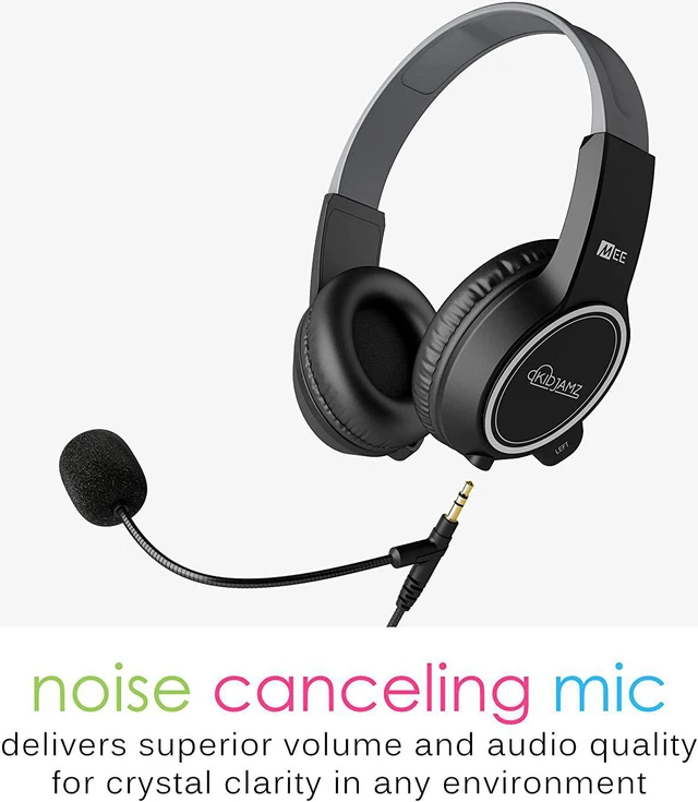 Alt view image 5 of 7 - KidJamz Safe Listening Headset for Kids 3-Pack with Volume-limiting Technology + 2 Cables; Includes Boom Microphone for Remote Learning, Video Chat, Gaming, and Phone Calls (Black, 3-Pack)