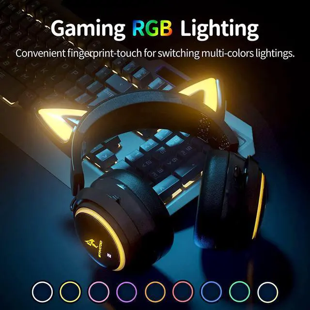 Alt view image 3 of 6 - SOMIC GS510 Cat Ear Headset Wireless Gaming Headphones for PS5/ PS4/ PC, Cute Headset 2.4G with Retractable Mic, 7.1 Stereo Sound, 8Hrs Playtime, RGB Lighting (Xbox Only Work in Wired Mode)