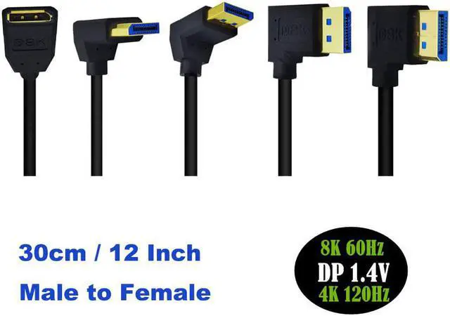 Alt view image 4 of 6 - 2ft DisplayPort 8K Extension Cable 90 Degree Up Angle DisplayPort Male to DisplayPort Female Extender Ultra HD Cable DP 1.4 Version Extension Adapter Cord 8K@60HZ (Up Angle M/FM)