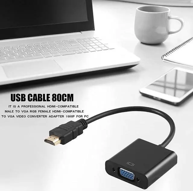 Alt view image 6 of 7 - HDMI to VGA Adapter Gold-Plated HDMI to VGA Adapter Converter Full HD 1080P External Video Card Multi Monitor Adapter Desktop Laptop HDTV Monitor Projector- Black