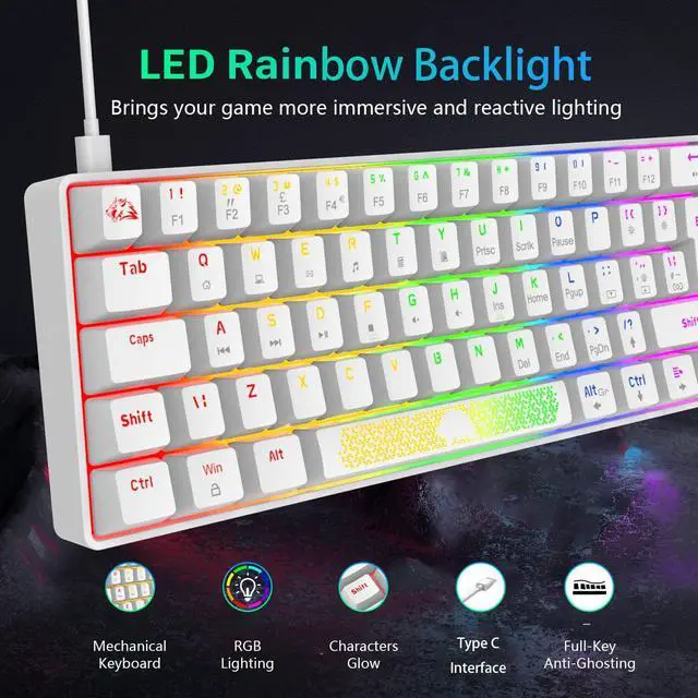 Alt view image 2 of 7 - K65 Pro 60% Gaming Keyboard and Mouse Combo Small Mini RGB Backlight Mechanical Keyboard and Ultralight Honeycomb Optical Mouse,Mouse Pad Linear Red Switch Anti-Ghosting for Xbox,PS4,PC,Laptop(White)