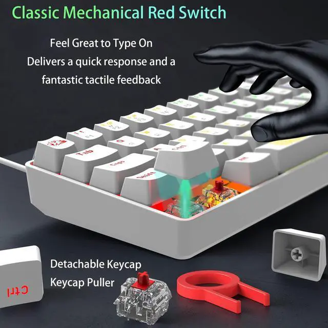Alt view image 3 of 7 - K65 Pro 60% Gaming Keyboard and Mouse Combo Small Mini RGB Backlight Mechanical Keyboard and Ultralight Honeycomb Optical Mouse,Mouse Pad Linear Red Switch Anti-Ghosting for Xbox,PS4,PC,Laptop(White)