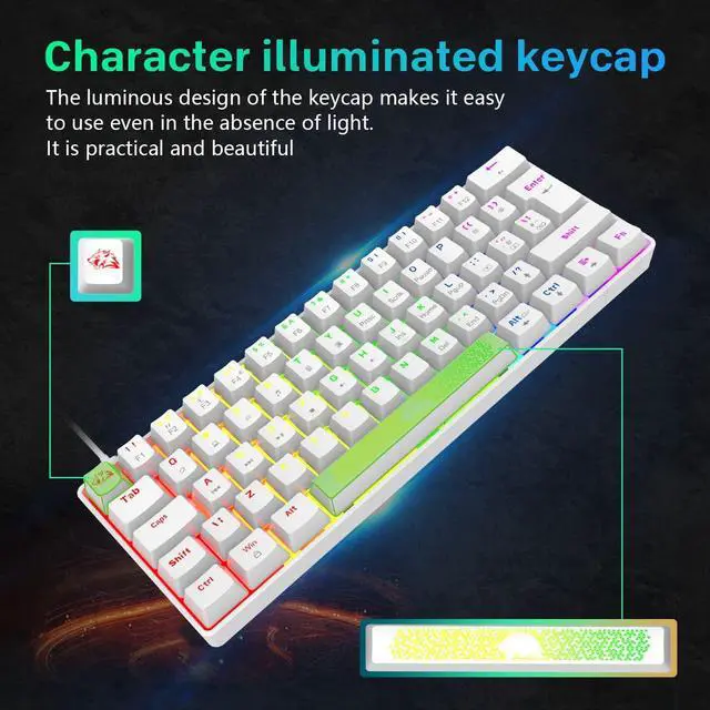 Alt view image 4 of 7 - K65 Pro 60% Gaming Keyboard and Mouse Combo Small Mini RGB Backlight Mechanical Keyboard and Ultralight Honeycomb Optical Mouse,Mouse Pad Linear Red Switch Anti-Ghosting for Xbox,PS4,PC,Laptop(White)